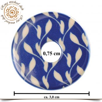 Große Wechselringscheibe mit Ranke Blau und Beige 3,0 cm