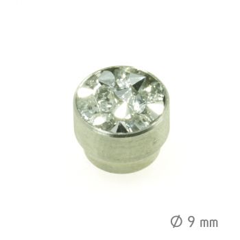 Aufsatz Edelstahl mit Strass Weiß 9 mm