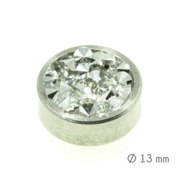 Aufsatz Edelstahl mit Strass Weiß 13 mm